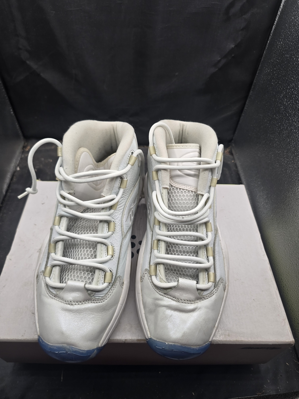 Reebok White High-Top‎ Athletic Sneakers with Blue Toe Accents